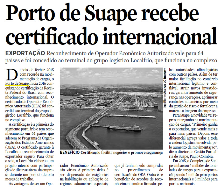 07 02 16 porto de suape recebe certificado internacional